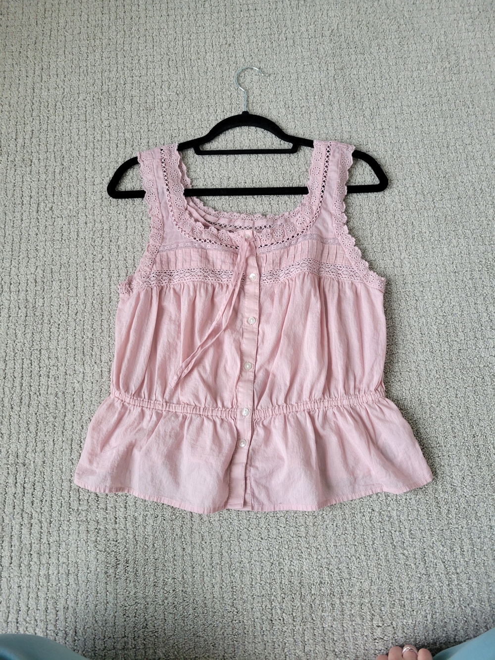GAP Pink Lace-Trim Button Tank Top SIZE SMALL TALL
